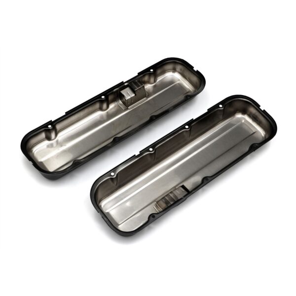 TRANS-DAPT PERFORMANCE PRODUCTS CHEVY 396-502 SHORT ASPHALT BLACK POWDER COATED BAFFLED VALVE COVERS