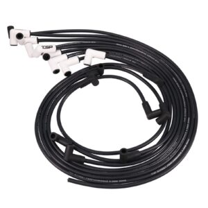 Chevy SB Under Header Wires; 8.5mm Black; 90 Deg. White Ceramic Plug Boots