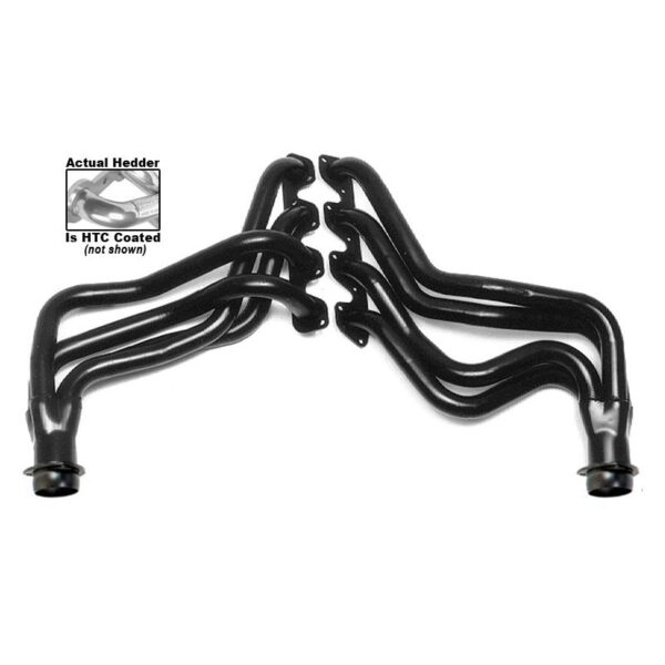 HEDMAN HEDDERS 50-STATE LEGAL HEADERS FOR 1977-1/2 - 1979 4WD FORD BRONCO, F150, F250 OR F350 TRUCK; 351M OR 400M V8; 1-3/4 IN. DIAMETER LONG TUBE, 3 IN. BALL COLLECTOR- HTC POLISHED SILVER CERAMIC-METALLIC COATED, STANDARD-DUTY MILD STEEL