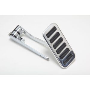 TRANS-DAPT PERFORMANCE PRODUCTS FIREWALL MOUNT GAS PEDAL WITH 6 HORIZONTAL RUBBER INSERTS; 4-1/4 IN. X 2 IN. RECTANGULAR PEDAL- POLISHED ALUMINUM WITH CHROME/STEEL ARM