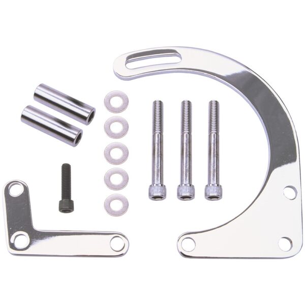 TRANS-DAPT PERFORMANCE PRODUCTS LOW MOUNT ALTERNATOR BRACKET (LOWER LEFT SIDE); 2 PIECE; 1955-1968 CHEVROLET 283-350- CHROME