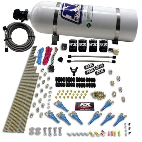 Nitrous Express 8 CYL SHARK DIRECT PORT, 4 SOLENOIDS, WITH 15LB BOTTLE (200-600HP JETTING)