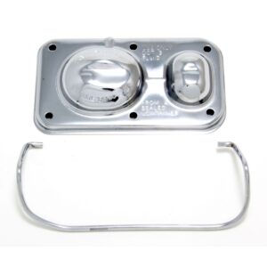 TRANS-DAPT PERFORMANCE PRODUCTS BRAKE MASTER CYLINDER COVER; EARLY GM(1967-80); 3 X 5-5/8 IN.; SINGLE BAIL- CHROME