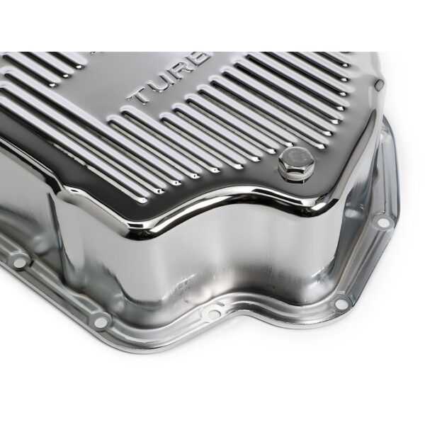 TRANS-DAPT PERFORMANCE PRODUCTS CHROME STEEL EXTRA CAPACITY TRANSMISSION PAN; FINNED; GM TURBO 400