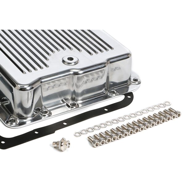 TRANS-DAPT PERFORMANCE PRODUCTS POLISHED ALUMINUM TRANSMISSION PAN; FINNED; GM 700R4 & 4L60