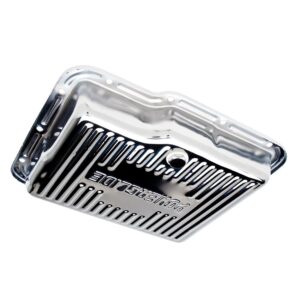 TRANS-DAPT PERFORMANCE PRODUCTS POWERGLIDE- CHROME TRANSMISSION PAN; STOCK CAPACITY; STOCK DEPTH; FINNED BOTTOM