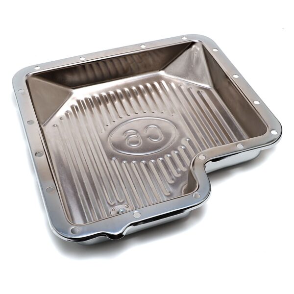 TRANS-DAPT PERFORMANCE PRODUCTS FORD C-6- CHROME TRANSMISSION PAN; STOCK CAPACITY; STOCK DEPTH; FINNED BOTTOM