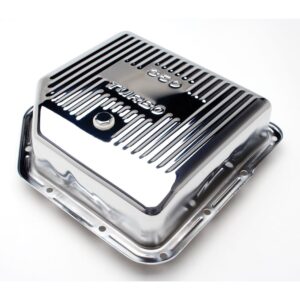 TRANS-DAPT PERFORMANCE PRODUCTS TH350- CHROME TRANSMISSION PAN; EXTRA CAPACITY (2 QTS OVER STOCK); 3-1/2 IN. DEPTH; FINNED BOTTOM