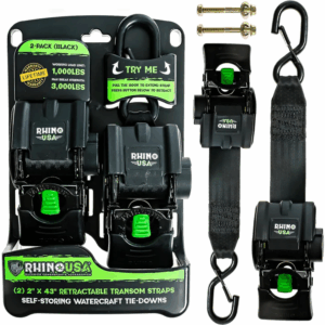 RHINO USA RETRACTABLE TRANSOM STRAPS (2 PACK-BLACK)
