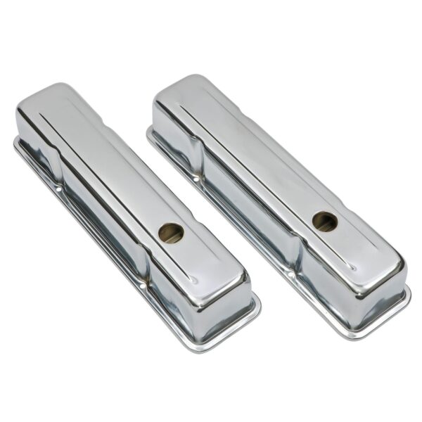 TRANS-DAPT PERFORMANCE PRODUCTS TRADITIONAL DESIGN VALVE COVERS WITH BAFFLES; TALL; 1958-1986 SB CHEVY 283-350- CHROME
