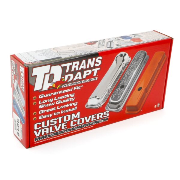 TRANS-DAPT PERFORMANCE PRODUCTS TRADITIONAL DESIGN VALVE COVERS WITH BAFFLES; TALL; 1958-1986 SB CHEVY 283-350- CHROME