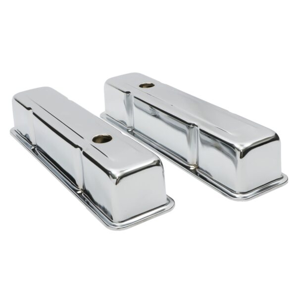 TRANS-DAPT PERFORMANCE PRODUCTS TRADITIONAL DESIGN VALVE COVERS WITH BAFFLES; TALL; 1958-1986 SB CHEVY 283-350- CHROME