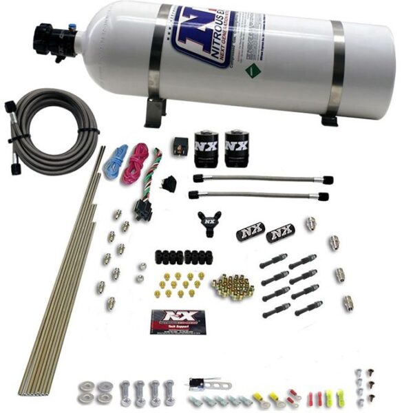 Nitrous Express 8 CYL DRY DIRECT PORT, 2 SOLENOIDS, WITH 15LB BOTTLE (200-600HP JETTING)
