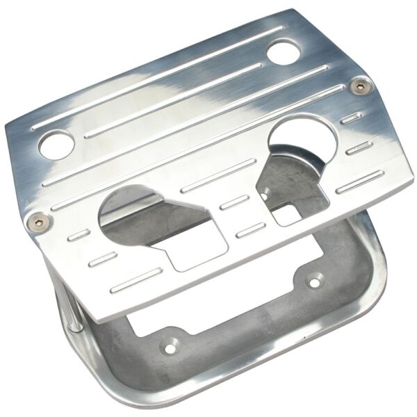 TRANS-DAPT PERFORMANCE PRODUCTS OPTIMA BLUE/YELLOW/RED TOP BATTERY TRAY; PINSTRIPED (BALL-MILLED)- ALUMINUM