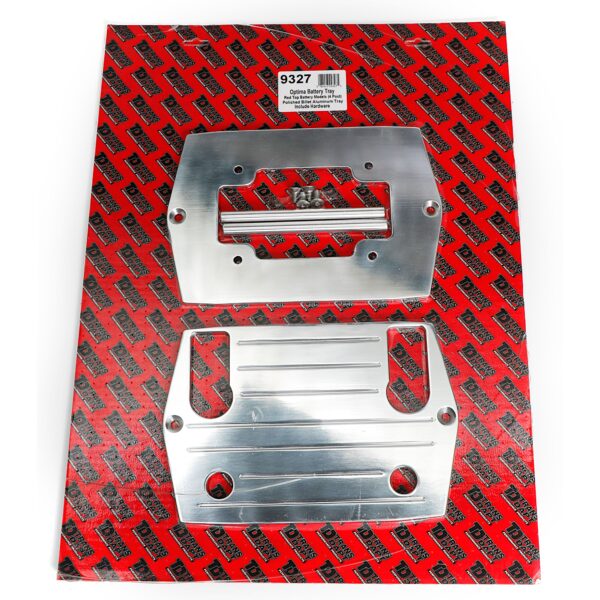 TRANS-DAPT PERFORMANCE PRODUCTS OPTIMA RED TOP (4 POST) BATTERY TRAY; PINSTRIPED (BALL-MILLED)-BILLET ALUMINUM