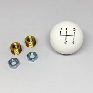 Classic Style Shift Knob: 4 speed: 3/8-16, 3/8-24 adapters w/locknut: White