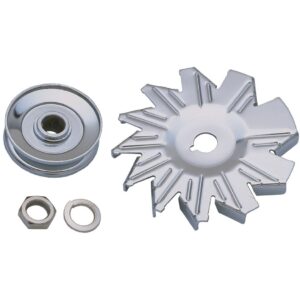 TRANS-DAPT PERFORMANCE PRODUCTS ALTERNATOR FAN AND PULLEY KIT; SINGLE GROOVE; GM AND FORD (PASSENGER CARS ONLY)- CHROME