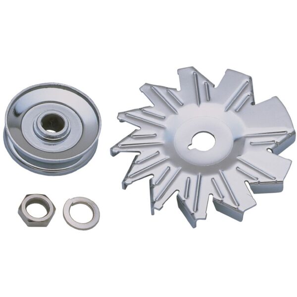 TRANS-DAPT PERFORMANCE PRODUCTS ALTERNATOR FAN AND PULLEY KIT; SINGLE GROOVE; GM AND FORD (PASSENGER CARS ONLY)- CHROME