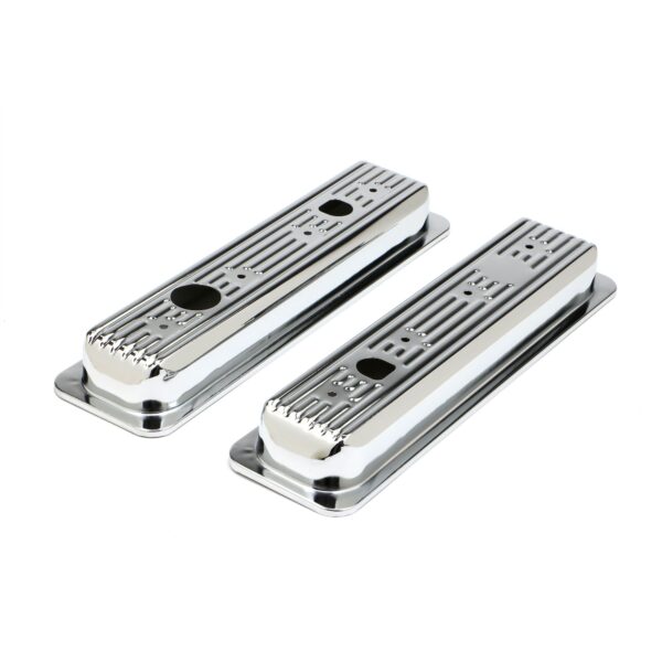 TRANS-DAPT PERFORMANCE PRODUCTS TRADITIONAL DESIGN VALVE COVER CAPS (TRUCKS ONLY); SHORT; 1987-1999 CHEVY 5.0, 5.7L- CHROME