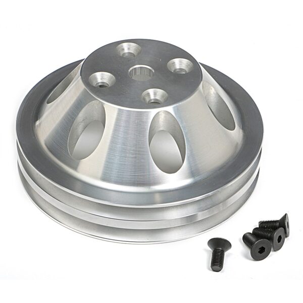 TRANS-DAPT PERFORMANCE PRODUCTS WATER PUMP PULLEY; 2 GROOVE; 1969-1985 CHEVROLET 283-350; LONG WATER PUMP- MACHINED ALUMINUM