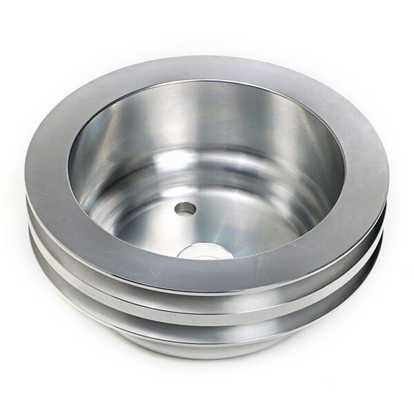 TRANS-DAPT PERFORMANCE PRODUCTS CRANKSHAFT PULLEY; 2 GROOVE; CHEVROLET 283-350; LONG WATER PUMP- MACHINED ALUMINUM
