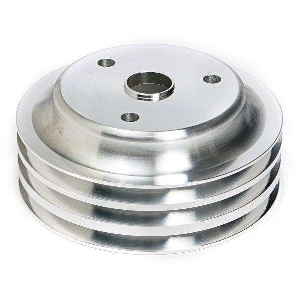 TRANS-DAPT PERFORMANCE PRODUCTS CRANKSHAFT PULLEY; 3 GROOVE; CHEVROLET 283-350; LONG WATER PUMP- MACHINED ALUMINUM