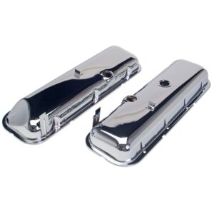 TRANS-DAPT PERFORMANCE PRODUCTS O.E.M. REPRODUCTION VALVE COVERS WITH RECESSED CORNER; SHORT; 1965-1972 BB CHEVY 396-502- CHROME