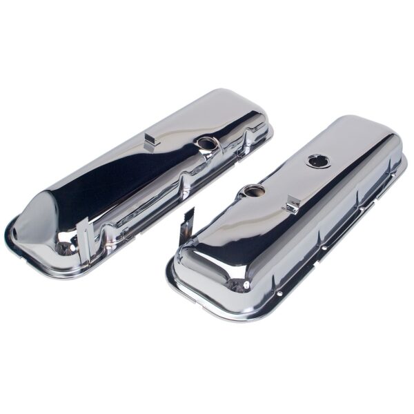 TRANS-DAPT PERFORMANCE PRODUCTS O.E.M. REPRODUCTION VALVE COVERS WITH RECESSED CORNER; SHORT; 1965-1972 BB CHEVY 396-502- CHROME