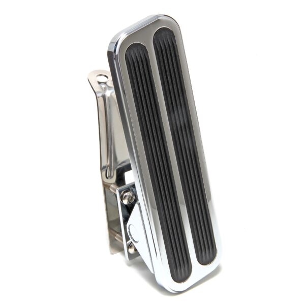 TRANS-DAPT PERFORMANCE PRODUCTS FLOOR MOUNT GAS PEDAL; 2 VERTICAL RUBBER INSERTS; 6-1/2 IN. X 2 IN. RECTANGULAR PEDAL - CHROMED ALUMINUM WITH STAINLESS MOUNTING FIXTURE
