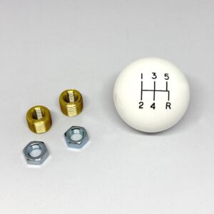 Classic Style Shift Knob: 5 speed: 3/8-16, 3/8-24 adapters w/locknut: White
