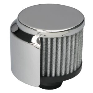 TRANS-DAPT PERFORMANCE PRODUCTS 3 IN. TALL PUSH-IN STYLE BREATHER WITH HOOD; OPEN COTTON FILTER ELEMENT; 1-1/4 IN. HOLE- CHROME