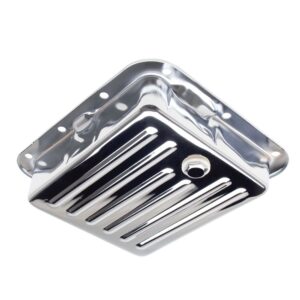 TRANS-DAPT PERFORMANCE PRODUCTS FORD C-4- CHROME TRANSMISSION PAN; STOCK CAPACITY; STOCK DEPTH; FINNED BOTTOM