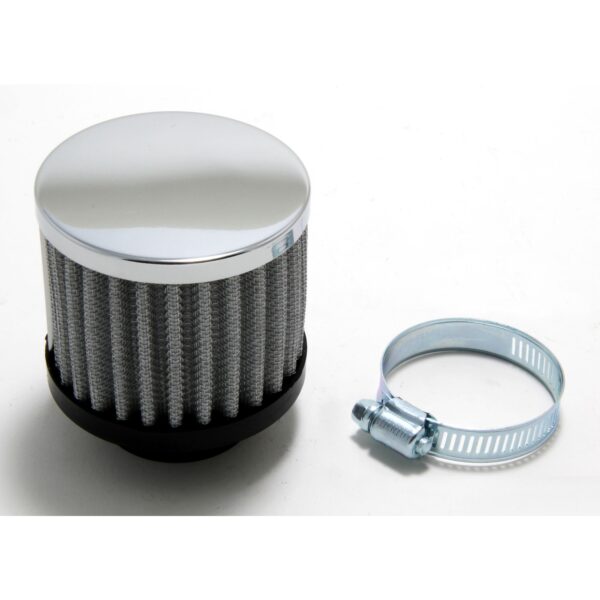 TRANS-DAPT PERFORMANCE PRODUCTS 3 IN. TALL CLAMP-ON STYLE BREATHER; OPEN COTTON FILTER ELEMENT; 1-1/4 IN. HOLE- CHROME
