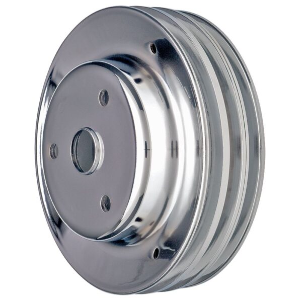 TRANS-DAPT PERFORMANCE PRODUCTS CRANKSHAFT PULLEY; 3 GROOVE; CHEVROLET 283-350; LONG WATER PUMP- CHROME