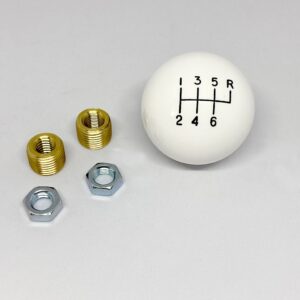 Classic Style Shift Knob: 6 speed: 3/8-16, 3/8-24 adapters w/locknut: White