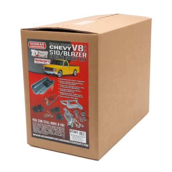 TRANS-DAPT PERFORMANCE PRODUCTS ENGINE SWAP IN A BOX KIT; INSTALLS SB FORD (260-302W) IN '83-97 FORD RANGER; 1-1/2 IN. MID-LENGTH TUBE HEADERS; 2-1/2 IN. BALL/SOCKET COLLECTOR; INCLUDES HEADERS, OIL PAN, ENGINE MOUNTS- UNCOATED HEADERS
