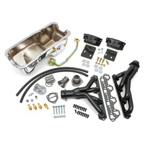TRANS-DAPT PERFORMANCE PRODUCTS ENGINE SWAP IN A BOX KIT; INSTALLS SB FORD (260-302W) IN '83-97 FORD RANGER; 1-1/2 IN. MID-LENGTH TUBE HEADERS; 2-1/2 IN. BALL/SOCKET COLLECTOR; INCLUDES HEADERS, OIL PAN, ENGINE MOUNTS- BLACK MAXX CERAMIC HEADERS