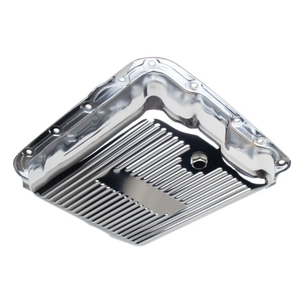 TRANS-DAPT PERFORMANCE PRODUCTS 700R4/4L60E- CHROME TRANSMISSION PAN; STOCK CAPACITY; STOCK DEPTH; FINNED BOTTOM