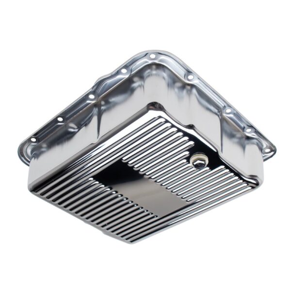 TRANS-DAPT PERFORMANCE PRODUCTS 700R4/4L60E- CHROME TRANSMISSION PAN; EXTRA CAPACITY (2 QTS OVER STOCK); 3-1/2 IN. DEPTH; FINNED BOTTOM