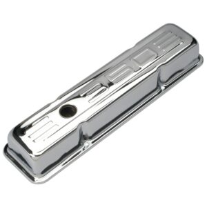 TRANS-DAPT PERFORMANCE PRODUCTS 350 IN. C.I.D. LOGO DESIGN VALVE COVERS; SHORT; 1958-1986 SB CHEVY 350- CHROME