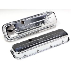 TRANS-DAPT PERFORMANCE PRODUCTS 454 IN. C.I.D. LOGO DESIGN VALVE COVERS; SHORT; 1965-2000 BB CHEVY 454- CHROME