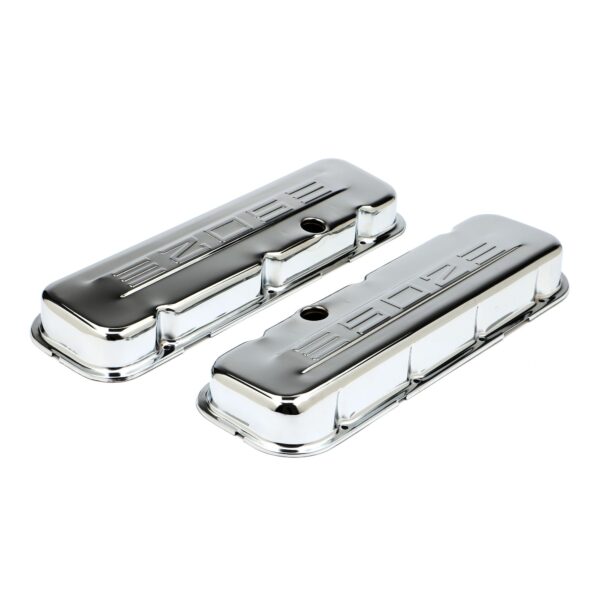 TRANS-DAPT PERFORMANCE PRODUCTS 502 IN. C.I.D. LOGO DESIGN VALVE COVERS; SHORT; 1965-2000 BB CHEVY 502- CHROME