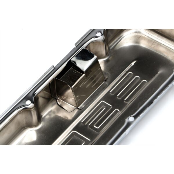 TRANS-DAPT PERFORMANCE PRODUCTS 502 IN. C.I.D. LOGO DESIGN VALVE COVERS; SHORT; 1965-2000 BB CHEVY 502- CHROME