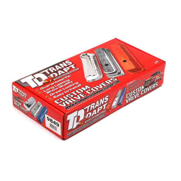 TRANS-DAPT PERFORMANCE PRODUCTS CHEVY 350 LOGO TALL ORANGE POWDER COATED VALVE COVERS
