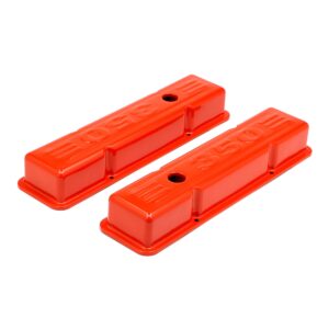 TRANS-DAPT PERFORMANCE PRODUCTS CHEVY 350 LOGO SHORT ORANGE POWDER COATED VALVE COVERS