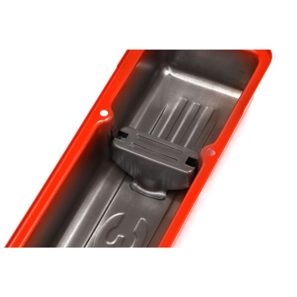 TRANS-DAPT PERFORMANCE PRODUCTS CHEVY 350 LOGO SHORT ORANGE POWDER COATED VALVE COVERS