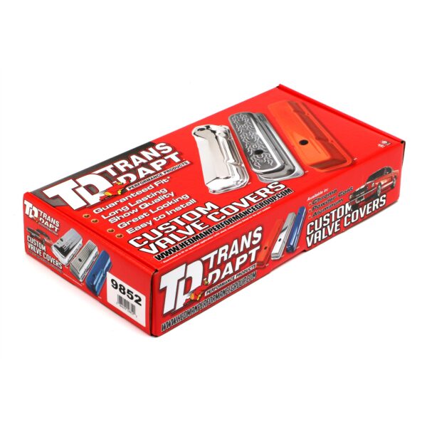 TRANS-DAPT PERFORMANCE PRODUCTS CHEVY 350 LOGO SHORT ORANGE POWDER COATED VALVE COVERS