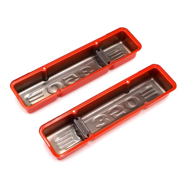 TRANS-DAPT PERFORMANCE PRODUCTS CHEVY 350 LOGO SHORT ORANGE POWDER COATED VALVE COVERS