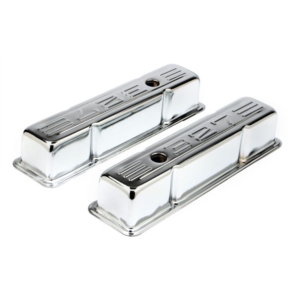TRANS-DAPT PERFORMANCE PRODUCTS 327 IN. C.I.D. LOGO DESIGN VALVE COVERS; TALL; 1958-1986 SB CHEVY 327- CHROME