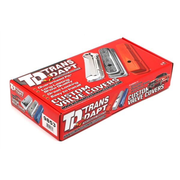 TRANS-DAPT PERFORMANCE PRODUCTS 327 IN. C.I.D. LOGO DESIGN VALVE COVERS; TALL; 1958-1986 SB CHEVY 327- CHROME